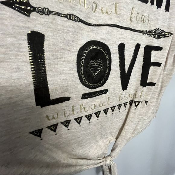 Dirtee Laundry Sleeveless Tank Top Dream Love Inspire Beige Tan Tie Front Small - Picture 3 of 8